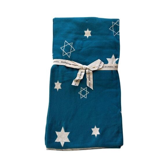 My 1st Hanukkah Blue & Ivory Knit Reversible Baby Blanket and Bib Set NWT - Picture 6 of 10